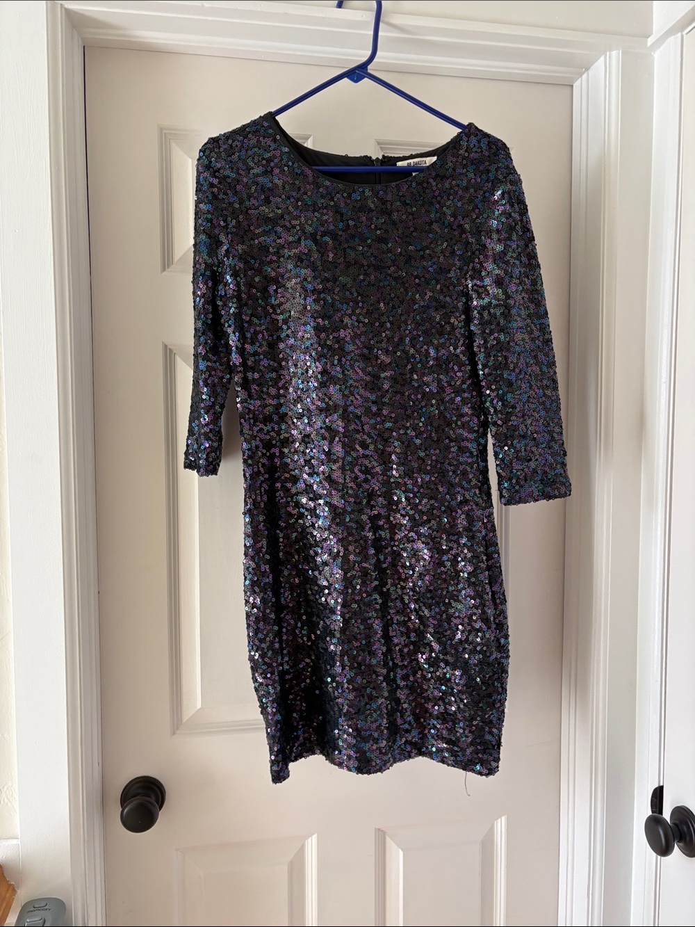 BB Dakota Black Sequin Mini Dress with Iridescent Blue-Purple Shimmer